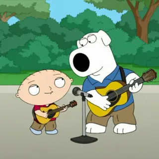 🧸 Brian Griffin Family Guy Brian Griffin, Family Guy, cartoon, dog, Stewie Griffin, guitar telegram sticker