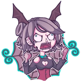 😡 화난, 귀여운, 만화, 할로윈, 악마, 소녀, 박쥐, 스티커 telegram sticker