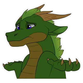 😕 Drache, Cartoon, Sticker, Grün, Traurig, Verwirrt, Unsicher, Schulterzucken telegram sticker