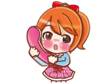 📞 Hoạt hình, Cô gái, Trái tim, Dễ thương, Kawaii, Minh họa telegram sticker