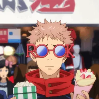 🎴 Yuji Itadori Jujutsu Kaisen ROCK Anime, Rock, Brille, Charakter, Essen telegram sticker