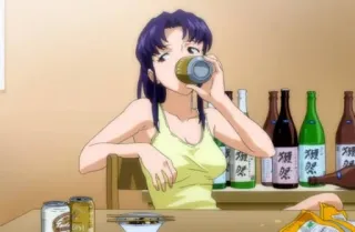 😕 Misato Katsuragi Neon Genesis Evangelion Аниме, Пьющий, Взрослый, Алкоголь, Мисато, Евангелион whatsapp sticker