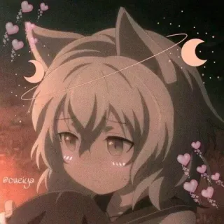 🌟 @oueiiya Anime, Neko girl, Kawaii, Coeurs, Lune, Art numérique, Mignon telegram sticker