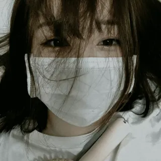 ☘ woman, mask, face, hair, portrait, indoors, person telegram sticker
