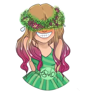 😅 キャラクター, 女の子, 花輪, 花, 笑顔, かわいい, マンガ telegram sticker