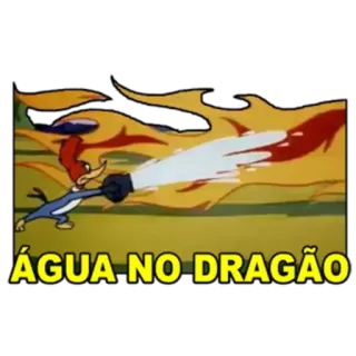 💦 Woody Woodpecker ÁGUA NO DRAGÃO desenho animado, Woody Woodpecker, fogo, dragão, água telegram sticker