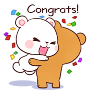 🎊 Congrats! parabéns, celebração, ursos, abraçando, confetes, fofo, alegria telegram sticker