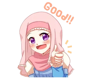 😃 Coooool! Anime, Mädchen, Hijab, Süß, Daumen hoch, Positiv, Cool telegram sticker