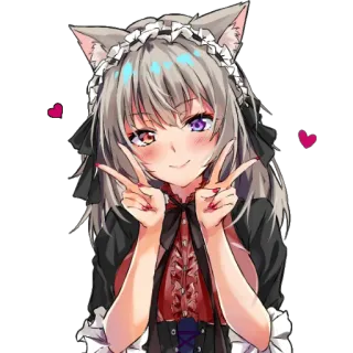 ✌ anime, cat girl, kawaii, cute, manga, peace sign telegram sticker
