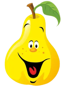 😀 pera, frutta, cartone animato, sorriso, felice, giallo whatsapp sticker