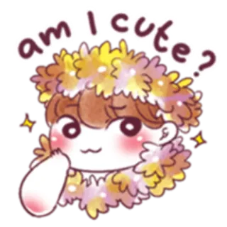 🤗 am i cute? fofo, kawaii, coroa de flores, adorável, pergunta telegram sticker
