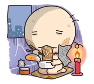 🍟 การ์ตูน, กิน, ก๋วยเตี๋ยว, เทียน, เหงา, เมือง, หน้าต่าง telegram sticker