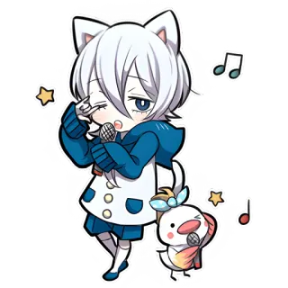 🕺 อนิเมะ, จิบิ, คาวาอิ, หูแมว, ไมโครโฟน, ร้องเพลง, น่ารัก, ดาว telegram sticker