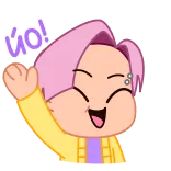 ⭐ úo! pink hair, waving, hello, anime style, cartoon, greeting, happy telegram sticker