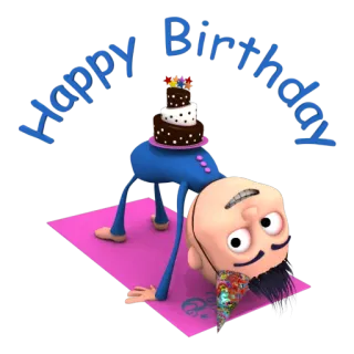 🎉 Happy Birthday anniversaire, gâteau, yoga, fête, salutation whatsapp sticker