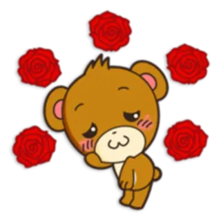 😊 Bär, süß, Rosen, Cartoon, Liebe, entzückend, Kawaii telegram sticker