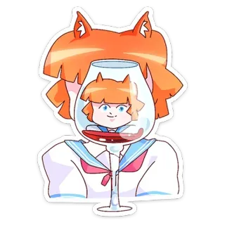 🍷 Anime, Chica gato, Kawaii, Copa de vino, Estudiante telegram sticker