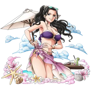 🌞 Nico Robin One Piece SHARES DRIFT Anime, Praia, Biquíni, Verão, Desenho animado, Fanart telegram sticker