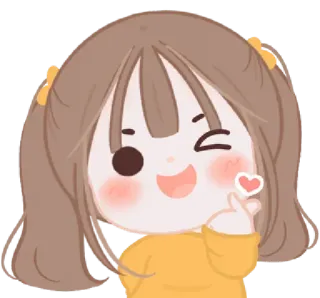 ❤️ Dessin animé, Fille, Mignon, Coeur avec les doigts, Kawaii, Anime whatsapp sticker