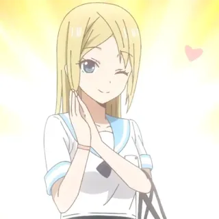 😉 Anime Mädchen, süß, zwinkern, blonde Haare, lächelnd, Cartoon telegram sticker