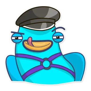 😜 만화, 스티커, 캐릭터, 파란색, 동물, 모자 telegram sticker