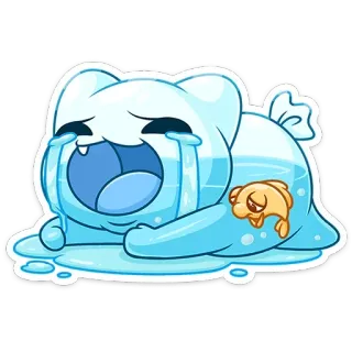 😭 ร้องไห้, เศร้า, ปลา, น้ำ, น้ำตา, การ์ตูน telegram sticker