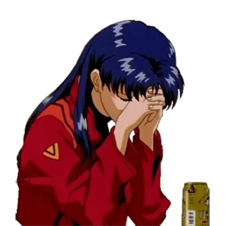 🔷 Misato Katsuragi Neon Genesis Evangelion anime, triste, esausto, misato, nerv telegram sticker