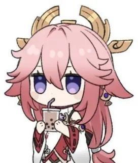 🌟 Yae Miko Genshin Impact Anime, Fille, Bubble Tea, Personnage, Genshin Impact, Yae Miko whatsapp sticker