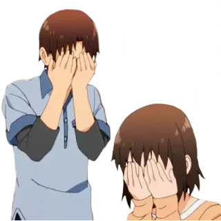 😩 cobrindo olhos, anime, desenho animado, envergonhado, escondendo, personagens telegram sticker