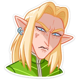 😒 Elf, Fantasy, Charakter, Porträt, blonde Haare, grüne Kleidung telegram sticker