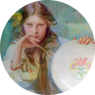 🌺 Mädchen, Blume, Kunst, Gemälde, Porträt, Frau, Künstler, Leinwand telegram sticker
