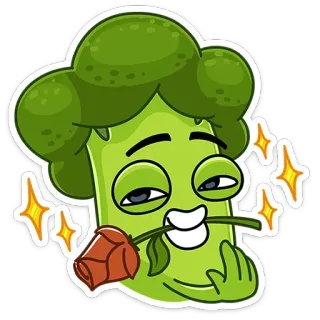 🌹 brócolis, rosa, comida, legume, romântico, desenho animado whatsapp sticker