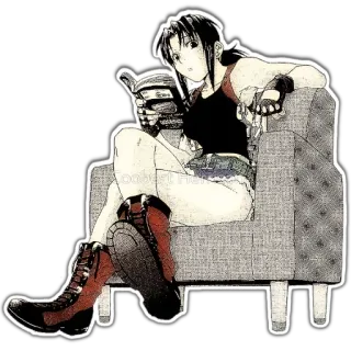 🌞 Revy Black Lagoon Black Lagoon, Revy, Anime, Pistola, Guanti, Sedia, Leggere telegram sticker