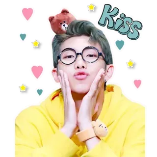 😙 Kiss поцелуй, сердце, звезда, человек, медведь, милый, круглые очки whatsapp sticker