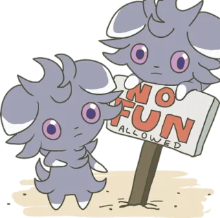 😶 NO FUN ALLOWED espurr, pokemon, sem graça, placa, fofo telegram sticker