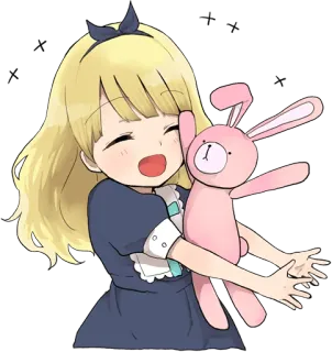 🤣 dziewczyna anime, słodki, blond włosy, królik, kreskówka, kawaii whatsapp sticker
