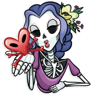 😘 esqueleto, desenho animado, dia de los muertos, dia de los muertos, beijo, amor, coração telegram sticker
