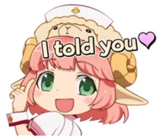 ☝ I told you anime, cute, sheep, nurse, pink hair, told you, heart telegram sticker