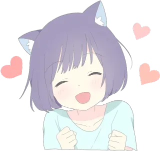😄 kattenoren, anime, cartoon, hart, schattig, kawaii, sticker telegram sticker