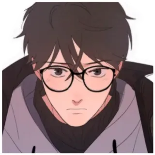 😟 stiker, kartun, anime, pria, kacamata, potret telegram sticker