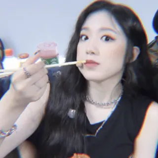 🐰 woman, eating, chopsticks, food, portrait telegram sticker