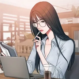 🥀 mujer, oficina, gafas, portátil, cafetería, dibujos animados telegram sticker