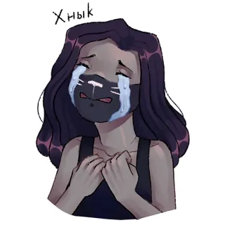 😭 Хнык menangis, sedih, masker, gaya anime, gadis, kartun whatsapp sticker
