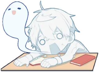 ☠ fantasma, anime, estressado, estudando, desenho animado telegram sticker