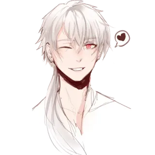 😁 Anime, Manga, Weißes Haar, Zwinkern, Herz, Illustration, Cartoon telegram sticker