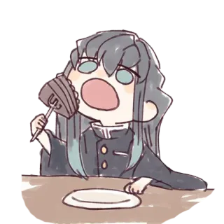 🍰 Muichiro Tokito Demon Slayer Anime, Diệt Quỷ, Muichiro Tokito, Ăn, Bánh telegram sticker