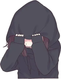 😞 动漫女孩, 帽衫, 卡哇伊, 害羞, 可爱, 脸红 whatsapp sticker