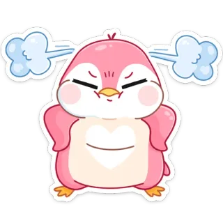 😡 penguin, angry, cute, cartoon, pink, bird, illustration telegram sticker