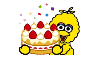 🎂 Big Bird Sesame Street บิ๊กเบิร์ด, เค้ก, สตรอว์เบอร์รี, ฉลอง, เซซามีสตรีท telegram sticker