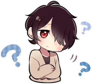 ❓ Anime, Pontos de interrogação, Pensando, Confuso, Menino, Chibi telegram sticker